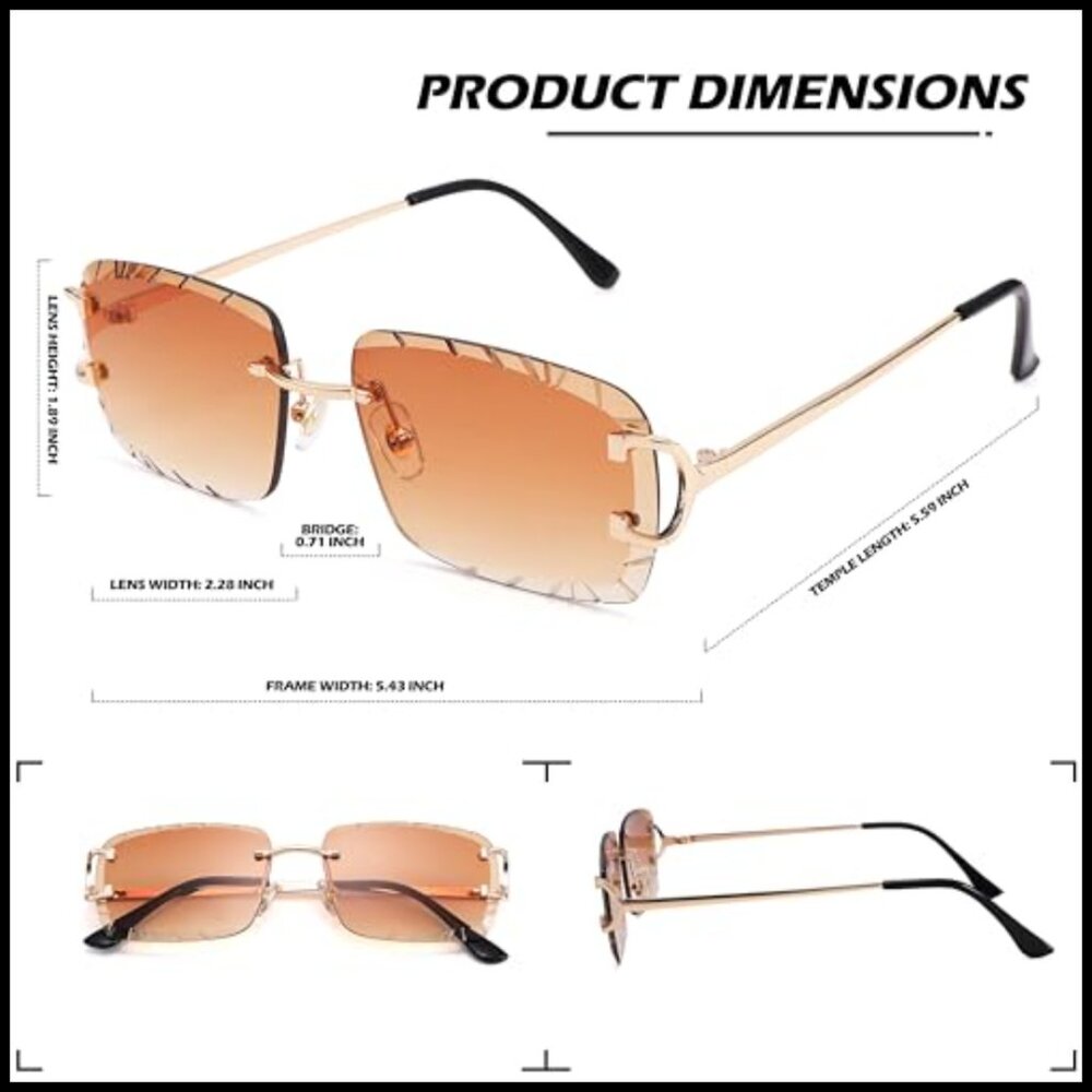 Rimless Rectangle Sunglasses Frameless Square Tre… - image 4
